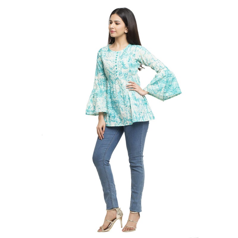 Yash Gallery Women's Indian Tunic Tops for Women and Girl Turquoise - Image 2